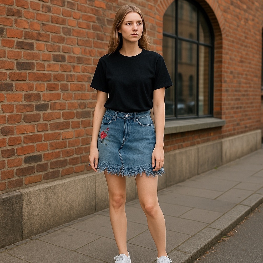 ❄️ Express | Denim Boho Embroidered Mini Skirt Size 0 - Picture 2 of 12